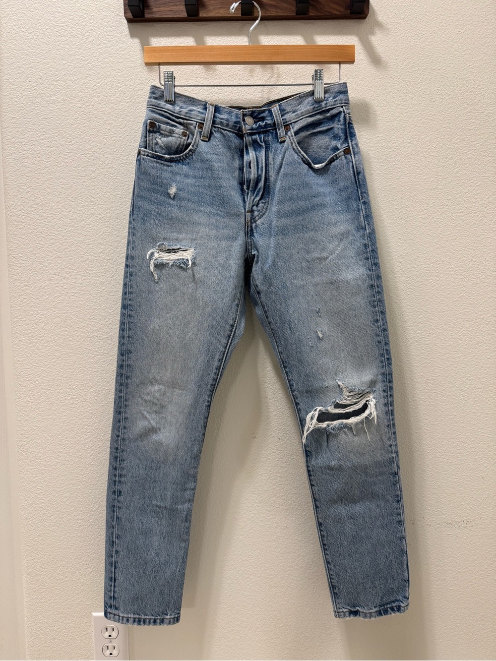 Levi's 501 Light Blue Distressed Skinny Jeans